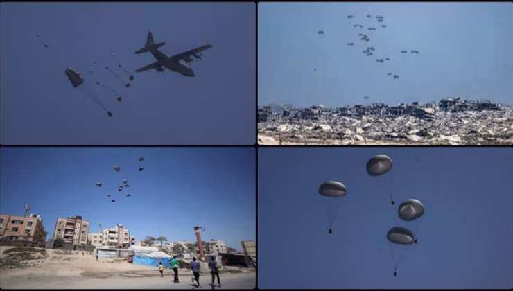Gazze’ye havadan yardım malzemesi indirildi