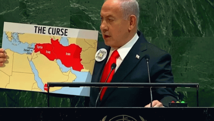 Netanyahu, BM’de kürsüye haritasıyla çıktı! İçlerinden bir ülke dikkat çekti